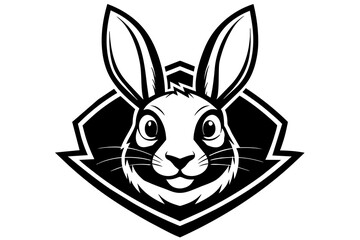 Rabbit mascot logo vector with solid black and white