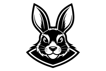 Rabbit mascot logo vector with solid black and white