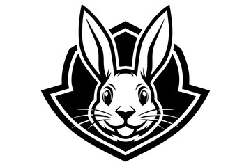 Rabbit mascot logo vector with solid black and white