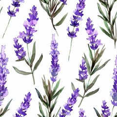 Watercolor Lavender Pattern on White Background for Design