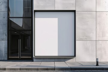 Modern art gallery exterior featuring large blank advertising billboard