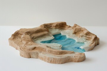 Topographic map of a desert canyon with a blue river running through it - obrazy, fototapety, plakaty