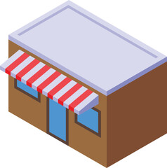 Street shop building icon isometric vector. Outdoor shopping. Red white parasol