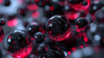 3D rendering of a dark, glossy sphere floating in a red light background. - obrazy, fototapety, plakaty