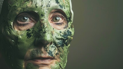 scary mask on a woman's face. - obrazy, fototapety, plakaty