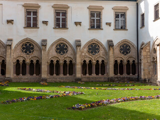 Heiligenkreuz, Austria - April 14, 2024: overall view on the details of exterior and interior of the Stift Heiligenkreuz - 787429788