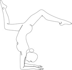 vector illustration, linear image of a young athletic woman, girl doing gymnastics, contour drawing, one line, yoga, sport, stretching