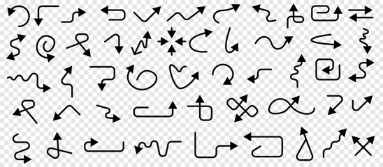 A collection of vector arrows that provide a clean and modern design. These arrows have a linear thin shape and can be used as web design elements, social network icons or graphic projects.