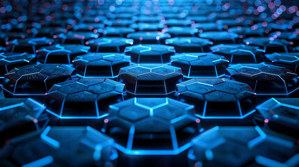Abstract blue glowing hexagons. Futuristic background. 3D rendering.