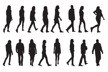 silhouettes of walking people, isolated Group of people Crowd of people. 