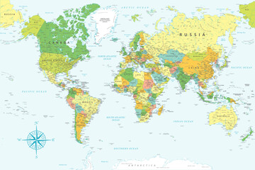 World Map - Highly Detailed Colored Vector Map of the World. Ideally for the Print Posters. - obrazy, fototapety, plakaty