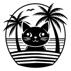 cat on the beach t-shirt logo icons vector illustration