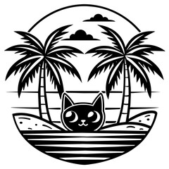 cat on the beach t-shirt logo icons vector illustration