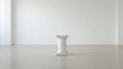 Pedestal with classic column shape in empty white room.