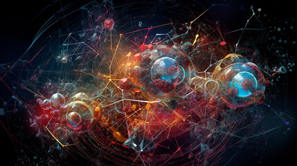 Obraz premium Abstract scientific concept with connected cells and particles. Science microscopic background.