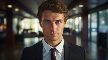 Fototapeta premium generated illustration confident and smiling handsome hipster man standing in the office
