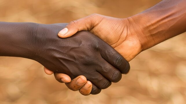 Closeup of two hands clasped in a handshake symbolizing a partnership for climate change adaptation and resilience. .
