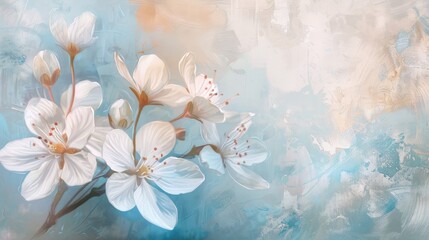 Fototapeta na wymiar Soft pastel painting of delicate white flowers on a gentle background