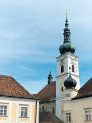 Heiligenkreuz, Austria - April 14, 2024: overall view on the details of exterior and interior of the Stift Heiligenkreuz - 787432599