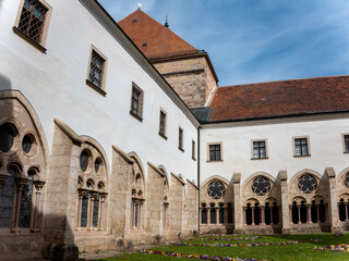 Heiligenkreuz, Austria - April 14, 2024: overall view on the details of exterior and interior of the Stift Heiligenkreuz