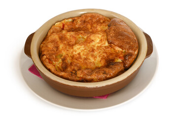 Omelette with tomatoes in baking dish - 787433161