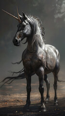 a evil unicorn based on a massive Shire Horse
