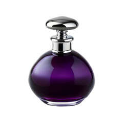 Deep purple oval perfume bottle with silver edges, Transparent Background, PNG Format