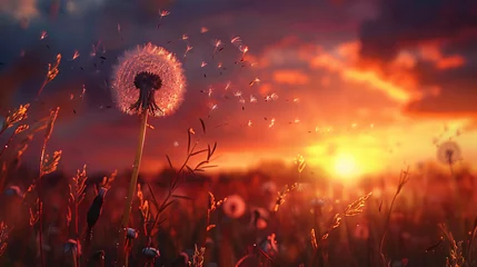  Dandelion In Field At Sunset © Aki