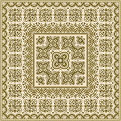Vector abstract decorative ethnic ornamental illustration. Monochrome square carpet