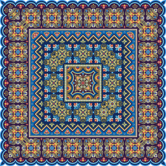 Vector abstract decorative ethnic ornamental illustration. Colorful square carpet