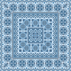 Vector abstract decorative ethnic ornamental illustration. Monochrome square carpet