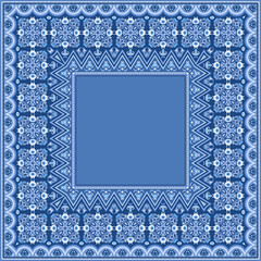 Obraz premium Vector abstract decorative ethnic ornamental border illustration. Monochrome carpet frame