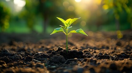 Emerging Seedling - Nature's Symphony of Growth. Concept Gardening, Plant Growth, Nature, Seedling Development, Environmental Progress - obrazy, fototapety, plakaty