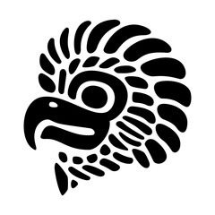 Eagle head, flat clay stamp motif of ancient Mexico. The head of the golden eagle Cuauhtli, fifteenth day sign of the Aztec calendar, as it was found in Tenochtitlan, historic center of Mexico City.