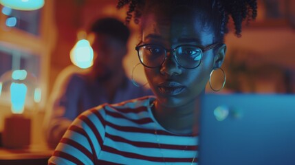 Woman Working Late at Office