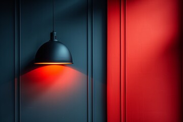 Modern Pendant Light Against Red and Blue Walls
