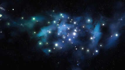 The birth of stars from cosmic gas. Astrophotography of a beautiful constellation. Bright stars...