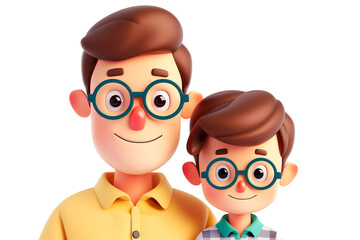 3d dad and son cartoon style for happy fathers day celebration isolated on white background