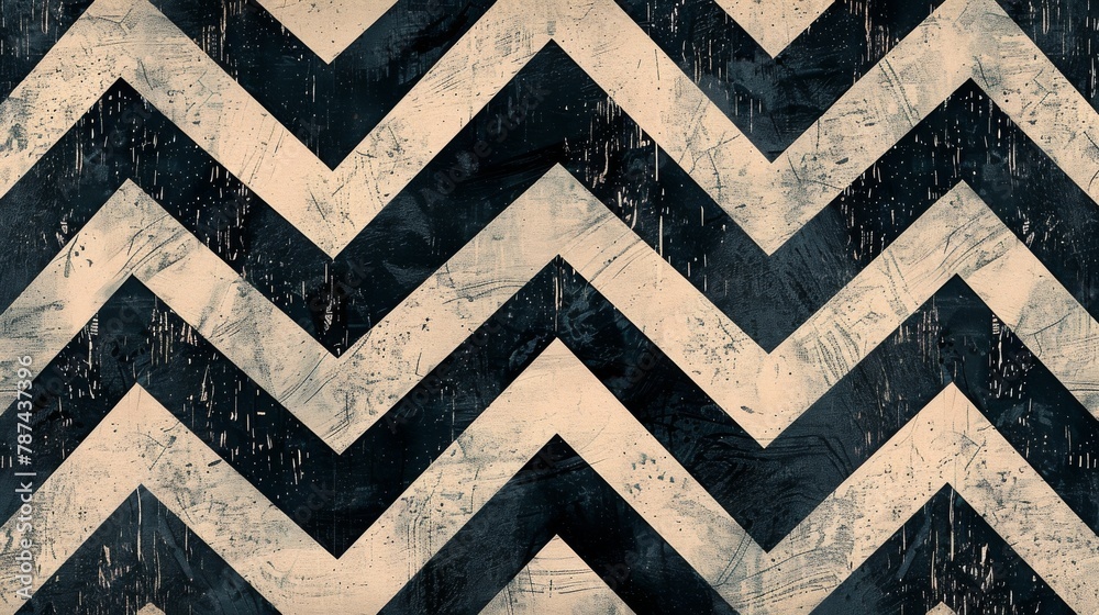 Aufkleber an artistic display of bold zigzag patterns in monochrome showcasing a vintage, textured appeal