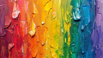abstract colorful rough brushstroke texture with dripping paint rainbow palette knife oil painting on canvas