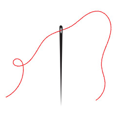 Sewing needle with a long red thread. Vector needle and red thread icon on a white background. Red thread vector. 11:11