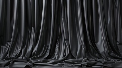 black fabric curtains flying for grand opening ceremony dramatic textile texture 3d render illustration set