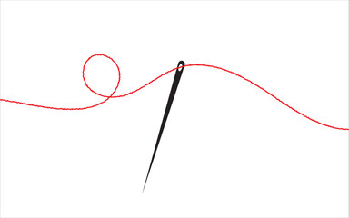 Sewing Needle with a Red Thread. Vector needle icon on a white background. Flat vector graphic. 11:11