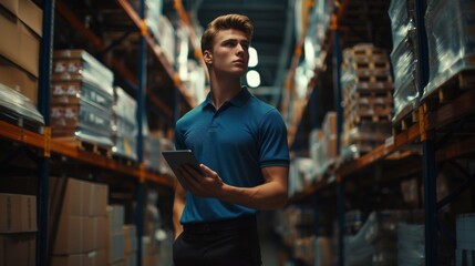 A Young Warehouse Worker with Tablet