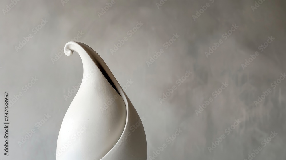 Poster close-up showcasing the intricate curves and design of a white sculpture, emphasizing its modern and