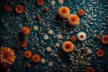 Floral patterns on a wall canvas, a background that turns nature into art.