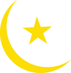 Islamic Star and Moon yellow color on white background