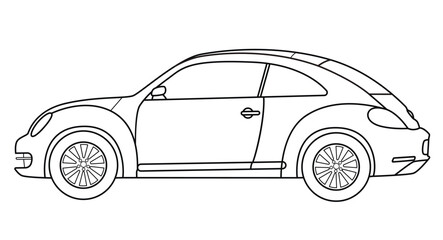 Retro car side view outline black on white background vector