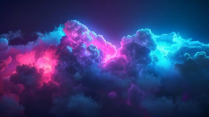 Fototapeta na wymiar dreamy 3d abstract cloud illuminated with neon light on dark background surreal digital illustration