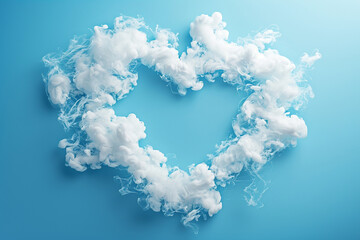 Fototapeta premium Hear shape of blue sky ,around by clouds. Big heart made of clouds against the sky. Heart Made From Cotton Clouds, Clouds Heart, Fluffy White Heart on Blue Background with Copy Space
